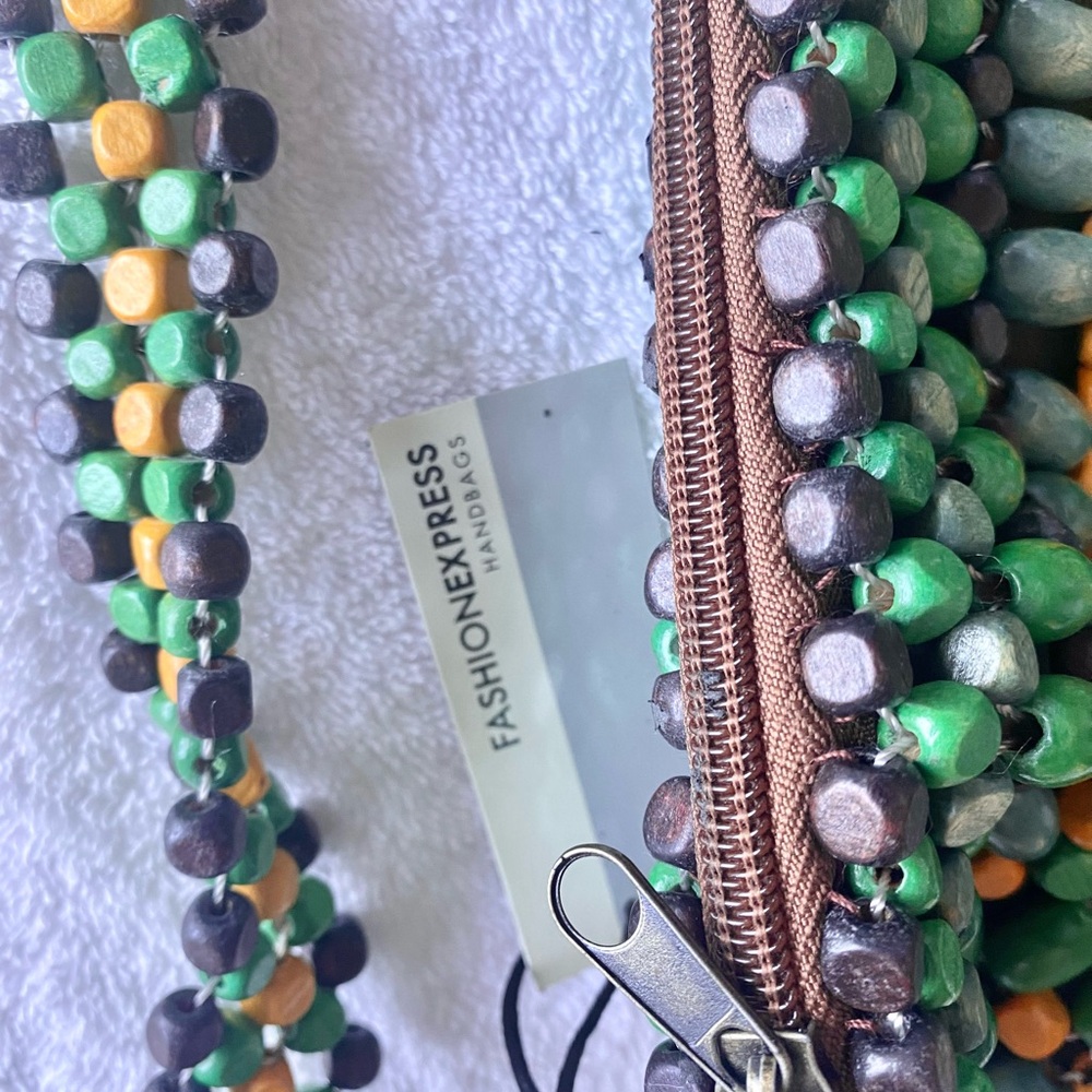 🎁‎ NWT Handcrafted Vintage Boho Multicolor Beaded Green and Yellow Shoulder Bag - Picture 5 of 6